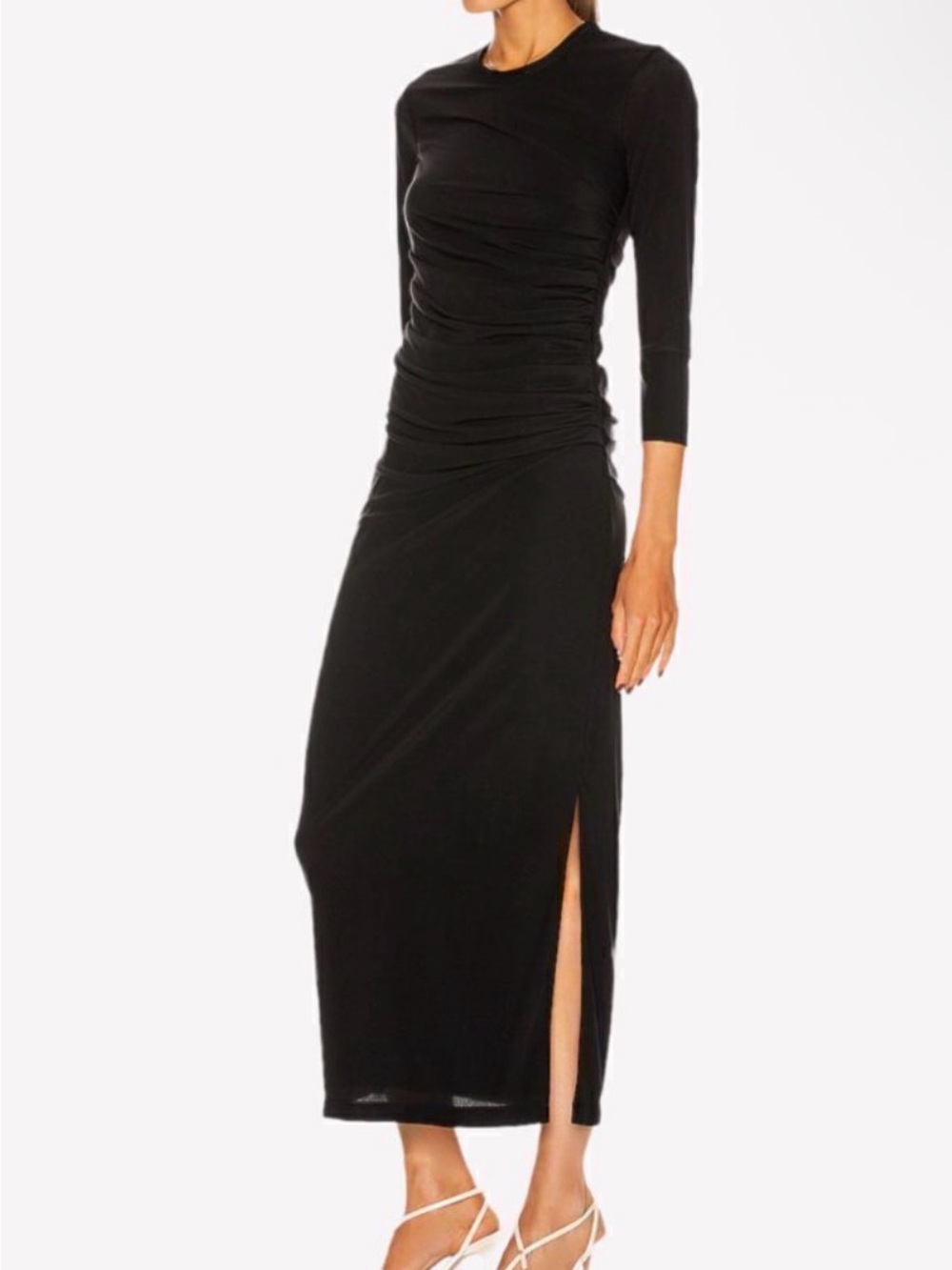 Helmut Lang Black Ruched Maxi Dress with Side Slit